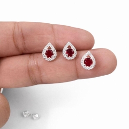 CONJUNTO GOTA PEDRA 4MM C/ ZIRC. RUBI