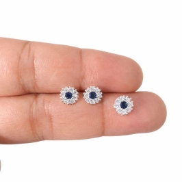 CONJUNTO REDONDO C/ ZIRC. SAFIRA 7MM