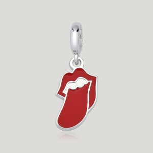Pingente Língua Rolling Stones Resinado - Prata 925
