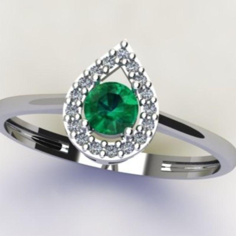 ANEL SOLITÁRIO GOTA 7X9 C/ ZIRC. 4MM ESMERALDA