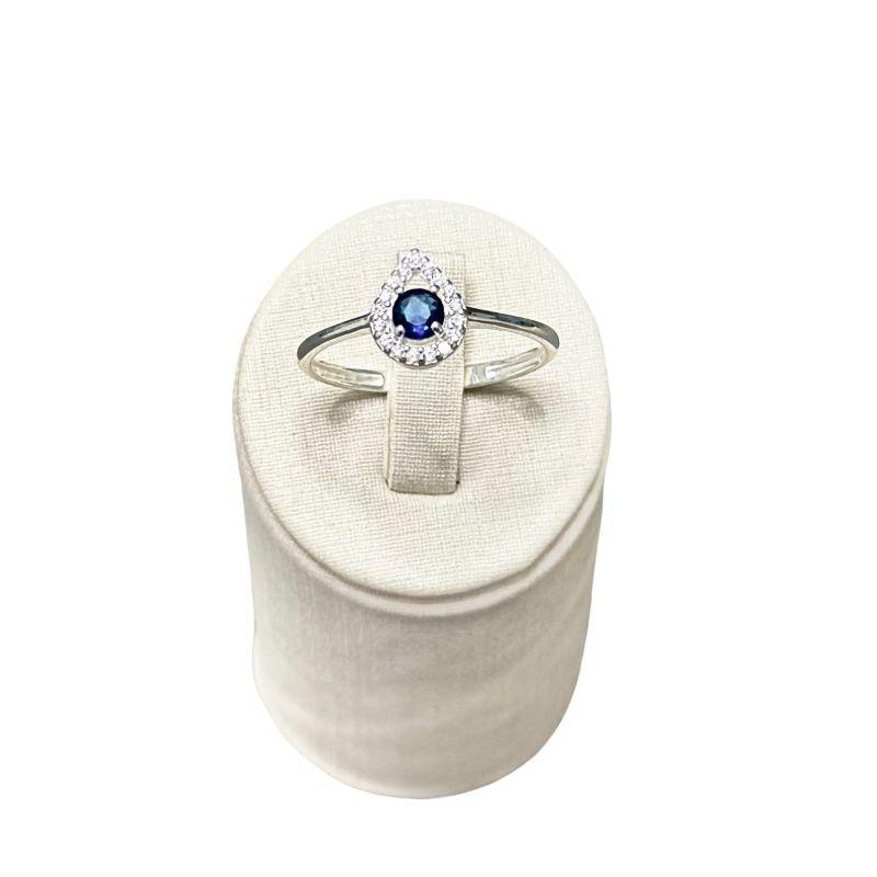ANEL SOLITÁRIO GOTA C/ ZIRC. 4MM SAFIRA