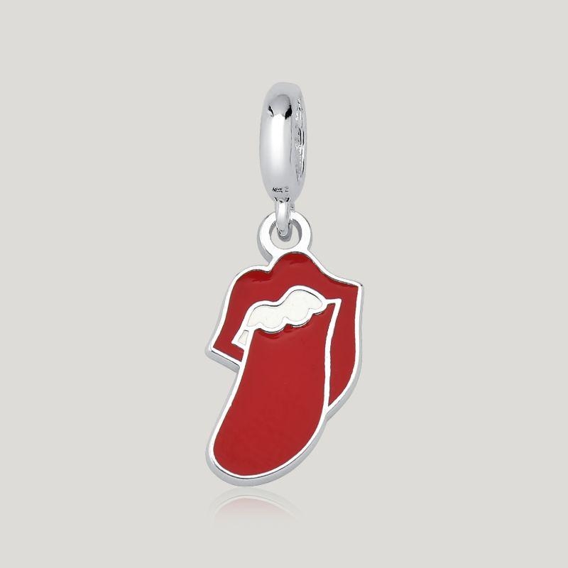 Pingente Língua Rolling Stones Resinado - Prata 925