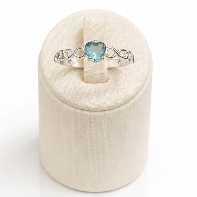 ANEL SOLITÁRIO INFINITO CORAÇÃO C/ ZIRC. 5MM AGUA MARINHA