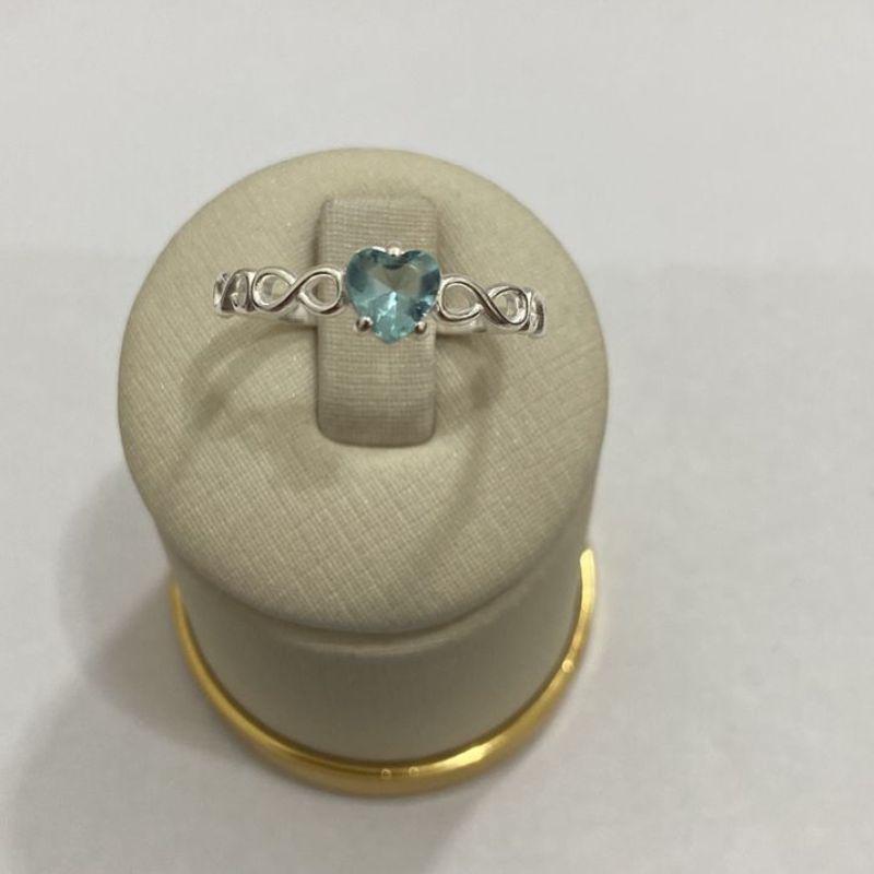 ANEL SOLITÁRIO INFINITO CORAÇÃO C/ ZIRC. 5MM AGUA MARINHA