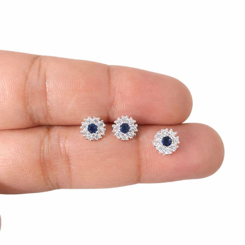 CONJUNTO REDONDO C/ ZIRC. SAFIRA 7MM