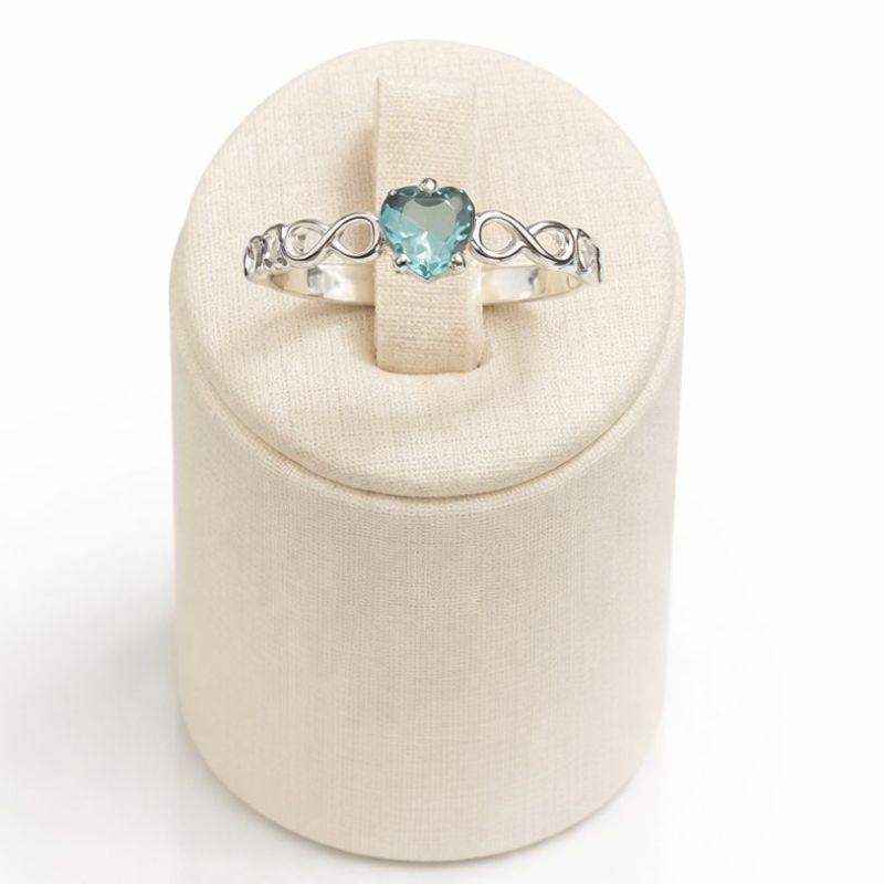 ANEL SOLITÁRIO INFINITO CORAÇÃO C/ ZIRC. 5MM AGUA MARINHA