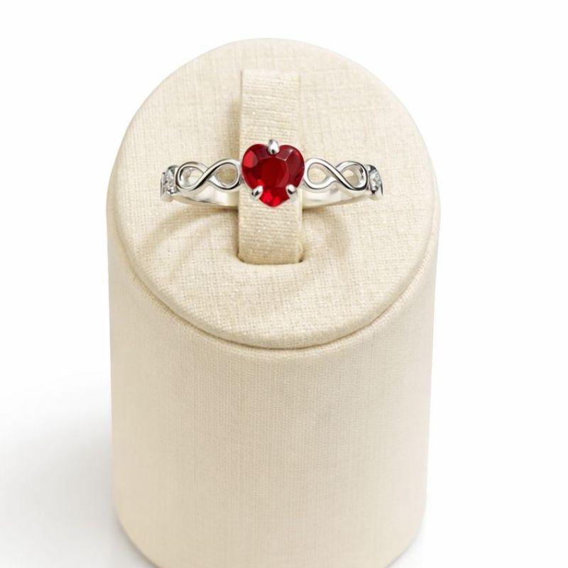 ANEL SOLITÁRIO INFINITO CORAÇÃO C/ ZIRC. 5MM RUBI