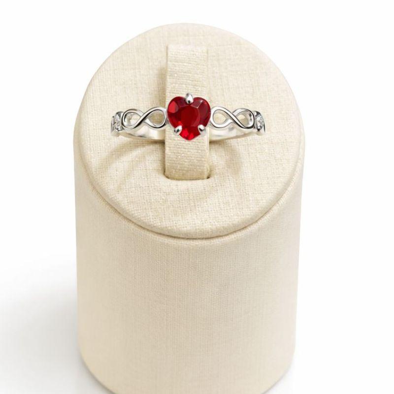 ANEL SOLITÁRIO INFINITO CORAÇÃO C/ ZIRC. 5MM RUBI