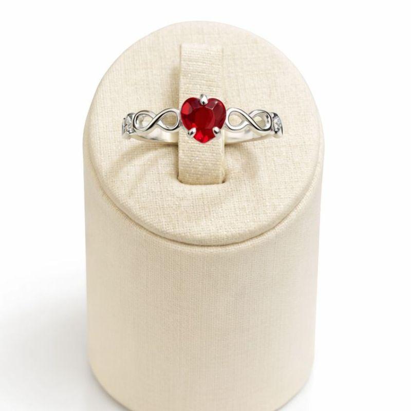 ANEL SOLITÁRIO INFINITO CORAÇÃO C/ ZIRC. 5MM RUBI