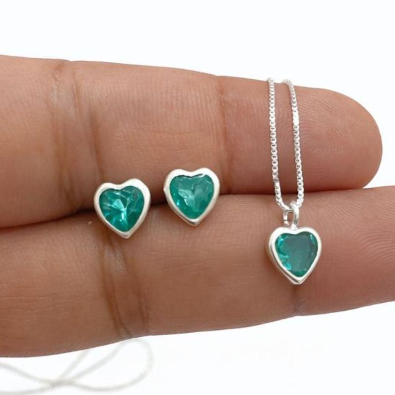 CJ CORAÇÃO 6MM EMBUTIDO VERDE CIANO