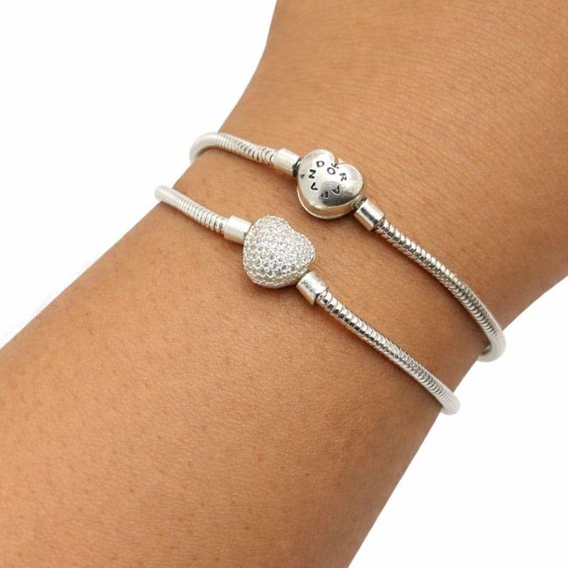 PULSEIRA PANDORA CORAÇÃO CRAVEJADO 20CM