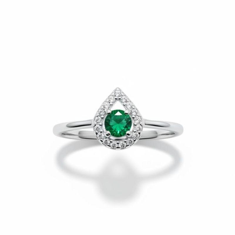 ANEL SOLITÁRIO GOTA 7X9 C/ ZIRC. 4MM ESMERALDA